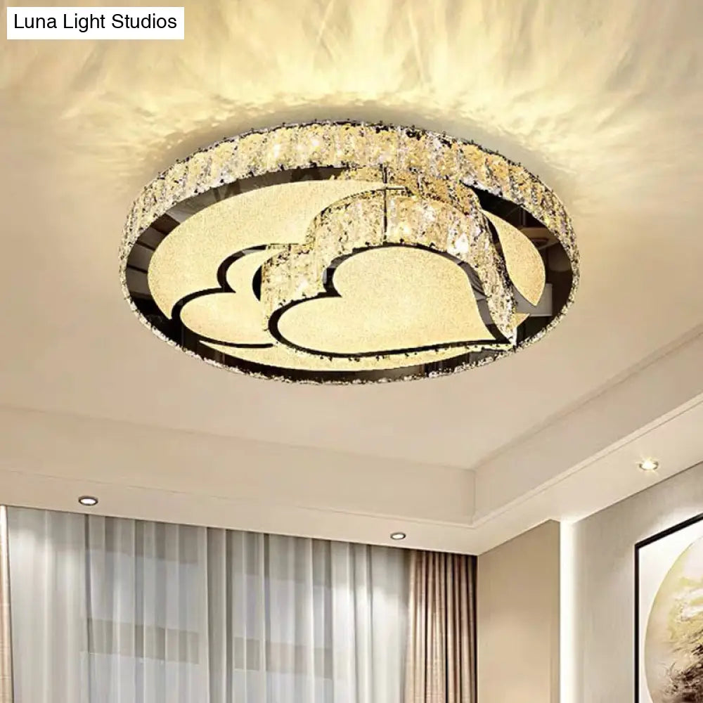 Modern Surface Mounted Led Ceiling Lamp With Clear Embedded Crystals - Loving Heart/Mushroom/Flower