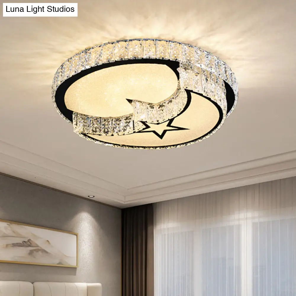 Modern Surface Mounted Led Ceiling Lamp With Clear Embedded Crystals - Loving Heart/Mushroom/Flower