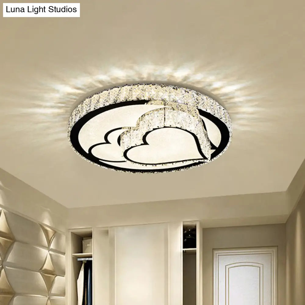 Modern Surface Mounted Led Ceiling Lamp With Clear Embedded Crystals - Loving Heart/Mushroom/Flower