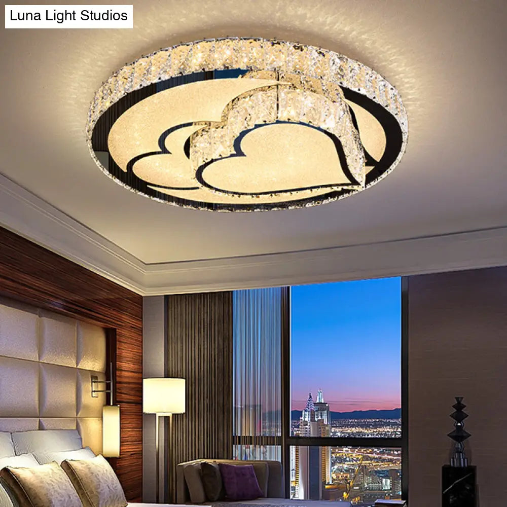 Modern Surface Mounted Led Ceiling Lamp With Clear Embedded Crystals - Loving Heart/Mushroom/Flower