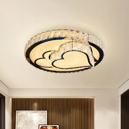 Modern Surface Mounted Led Ceiling Lamp With Clear Embedded Crystals - Loving Heart/Mushroom/Flower