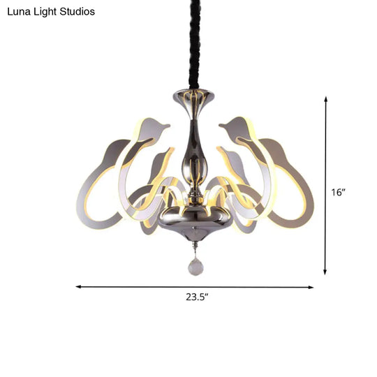 Modern Swan Head Acrylic Chandelier With Crystal Drop - 6 Bulbs Chrome Finish White/Warm/Natural