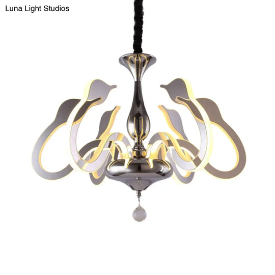 Modern Swan Head Acrylic Chandelier With Crystal Drop - 6 Bulbs Chrome Finish White/Warm/Natural