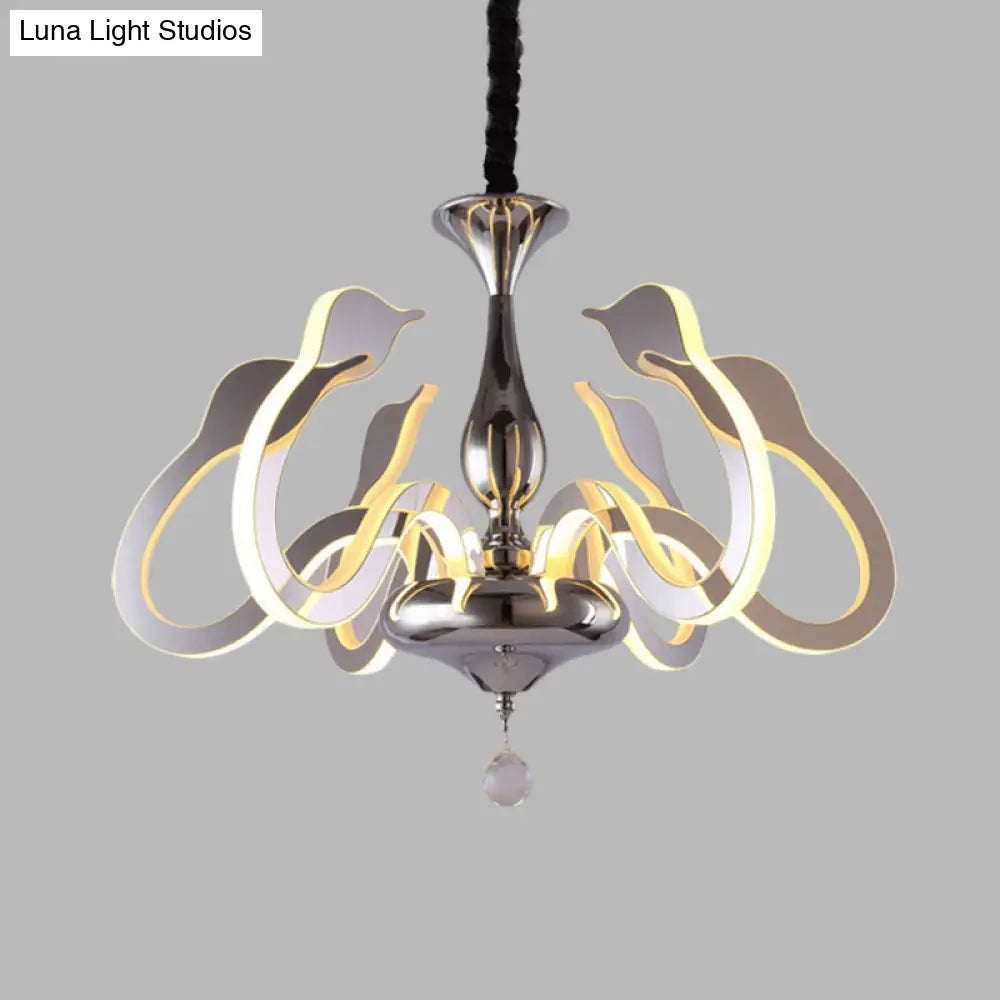 Modern Swan Head Acrylic Chandelier With Crystal Drop - 6 Bulbs Chrome Finish White/Warm/Natural