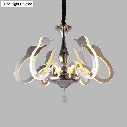 Modern Swan Head Acrylic Chandelier With Crystal Drop - 6 Bulbs Chrome Finish White/Warm/Natural