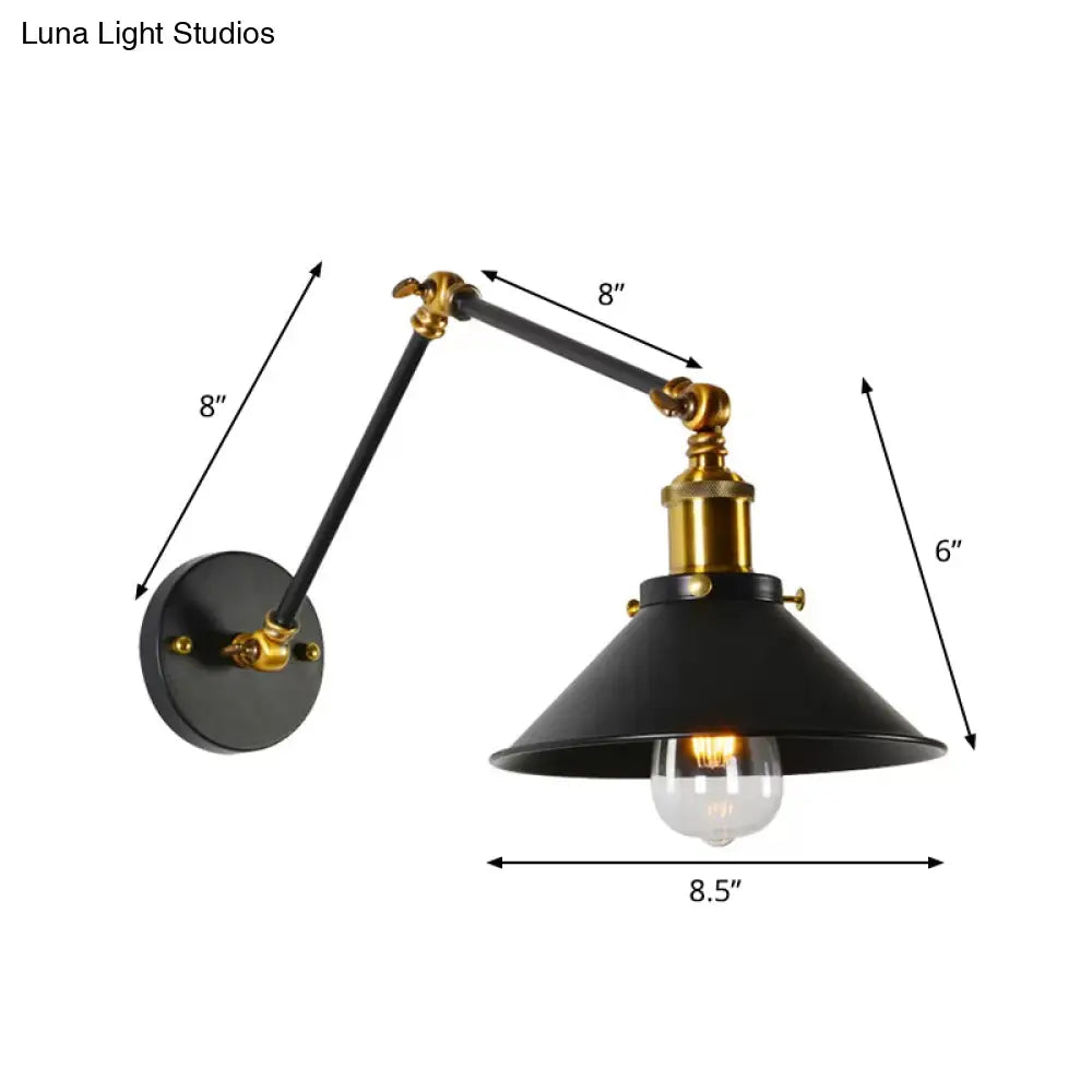 Modern Swing Arm Wall Lamp For Bedroom - Warehouse Black/White And Brass Iron 8+8/12+12 With 1 Bulb