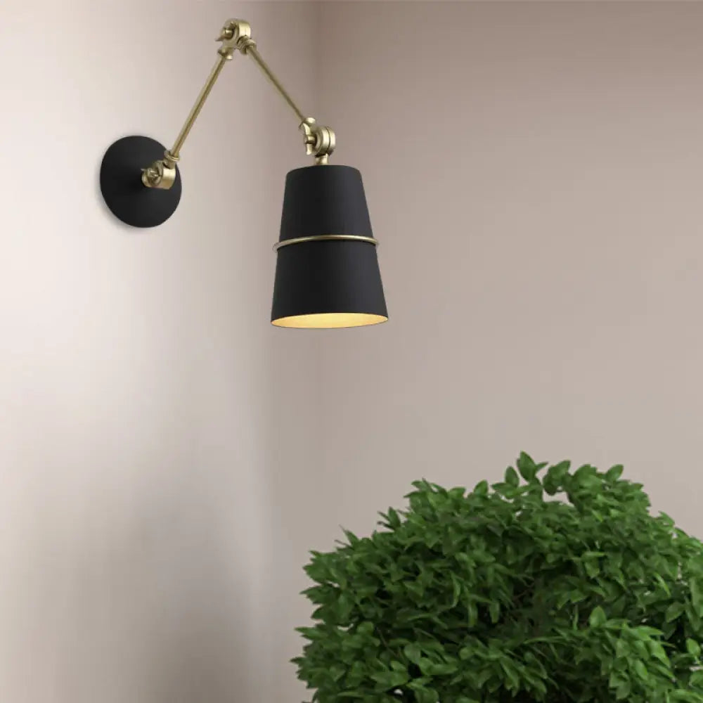 Modern Swing Arm Wall Light In Black/White For Hallway Black