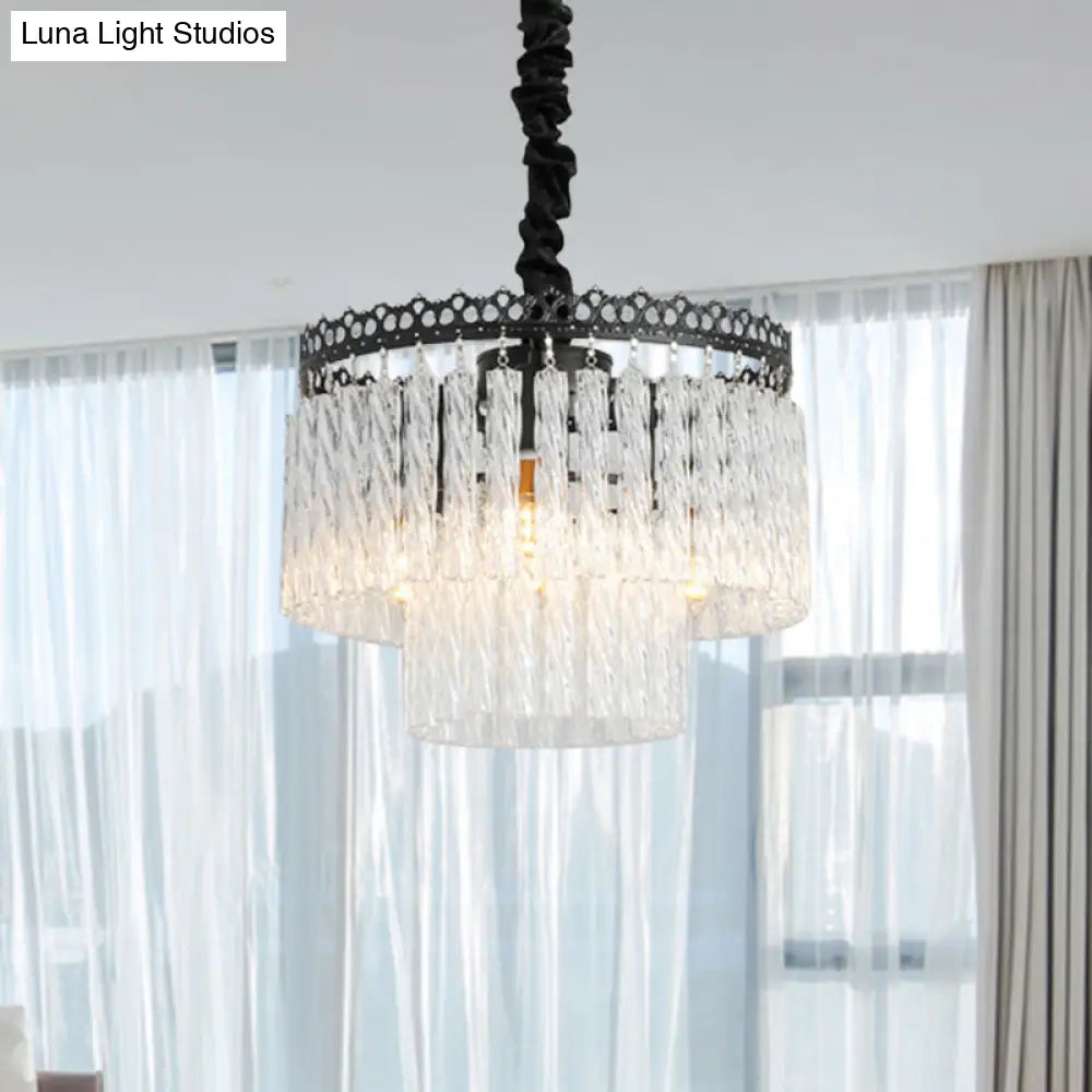 Modern Swirl Crystal Chandelier Light Fixture - 2/3 Tiers 4/9 Lights Clear Hanging Ceiling