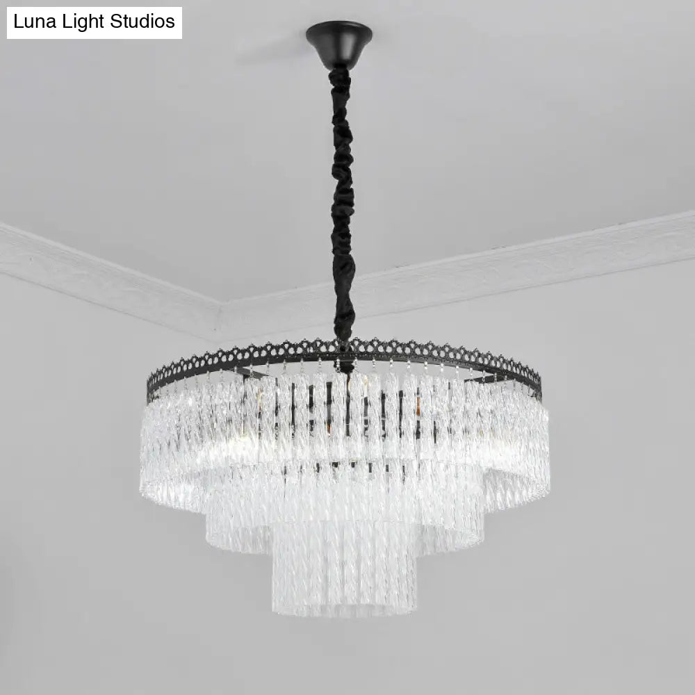 Modern Swirl Crystal Chandelier Light Fixture - 2/3 Tiers 4/9 Lights Clear Hanging Ceiling