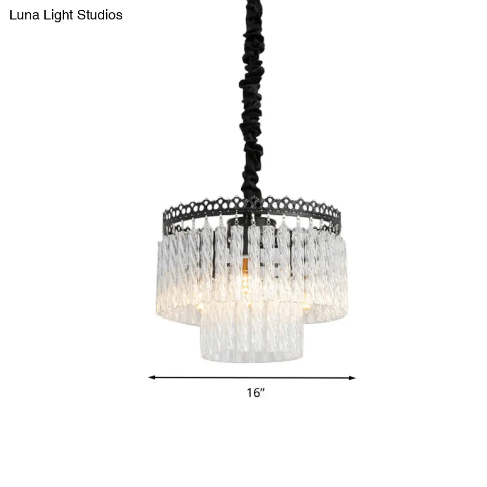 Modern Swirl Crystal Chandelier Light Fixture - 2/3 Tiers 4/9 Lights Clear Hanging Ceiling