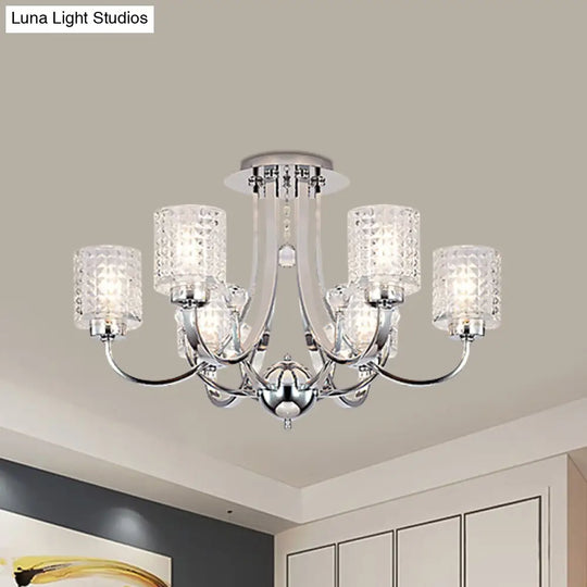 Modern Swirling Arm Chrome Ceiling Fixture With Crystal Shades (3/4/6 Bulbs) 6 /