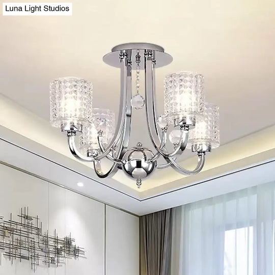 Modern Swirling Arm Chrome Ceiling Fixture With Crystal Shades (3/4/6 Bulbs) 4 /