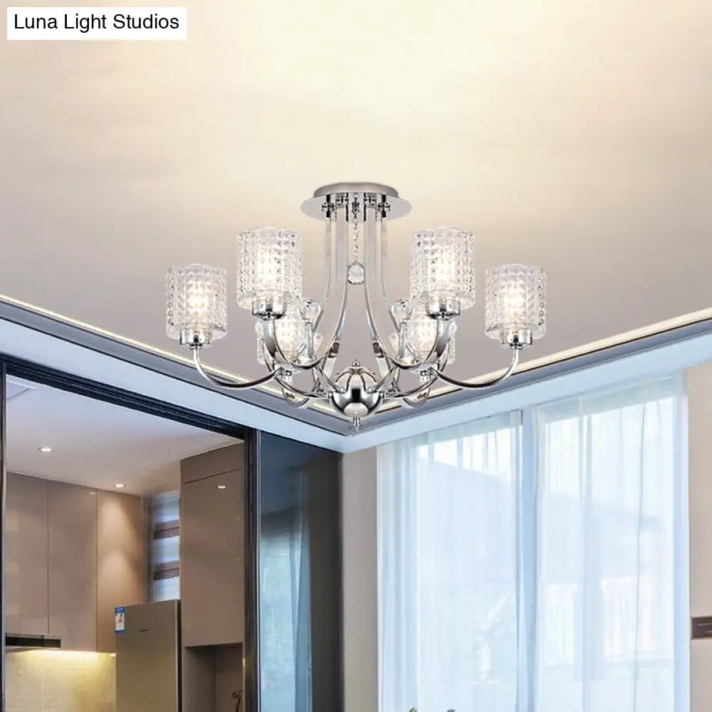 Modern Swirling Arm Chrome Ceiling Fixture With Crystal Shades (3/4/6 Bulbs)