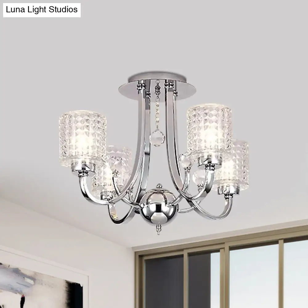 Modern Swirling Arm Chrome Ceiling Fixture With Crystal Shades (3/4/6 Bulbs)