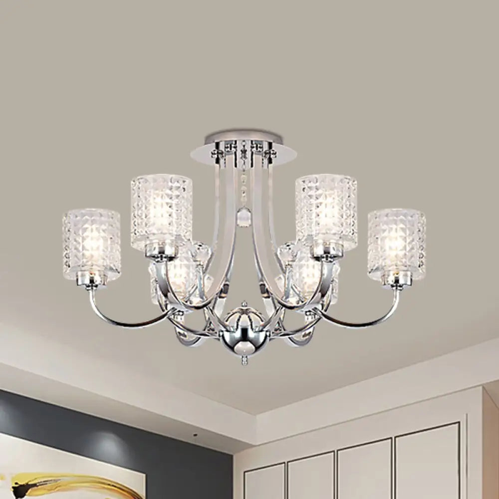 Modern Swirling Arm Chrome Ceiling Fixture With Crystal Shades (3/4/6 Bulbs) 6 /