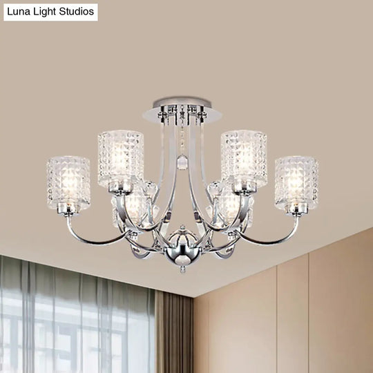 Modern Swirling Arm Chrome Ceiling Fixture With Crystal Shades (3/4/6 Bulbs)