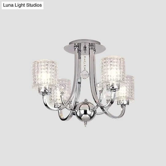 Modern Swirling Arm Chrome Ceiling Fixture With Crystal Shades (3/4/6 Bulbs)