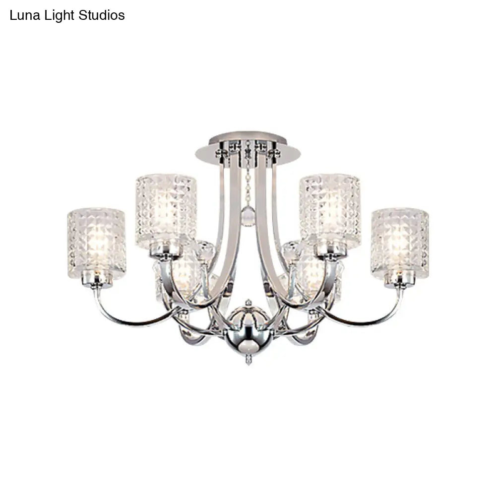 Modern Swirling Arm Chrome Ceiling Fixture With Crystal Shades (3/4/6 Bulbs)