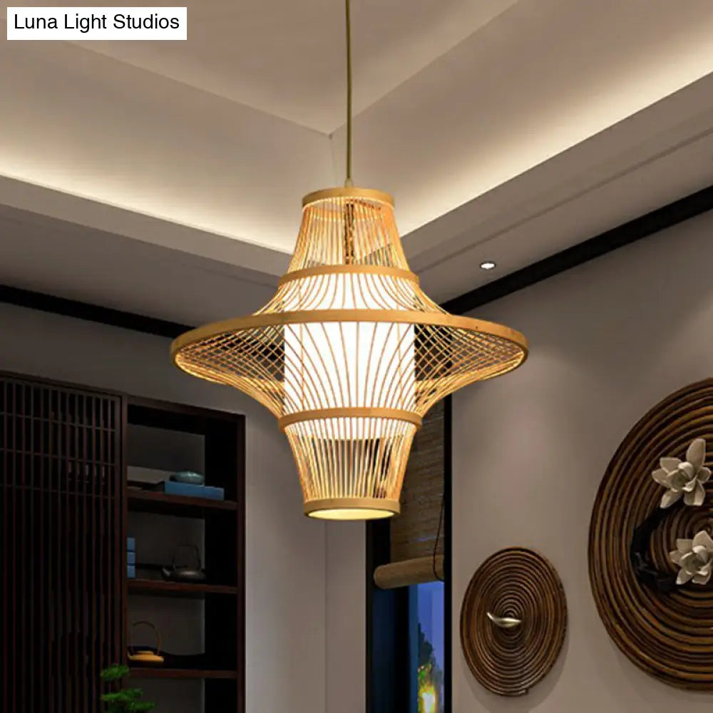 Modern Symmetric Bamboo Pendant Lamp - 1-Light Wood Pendulum For Restaurants