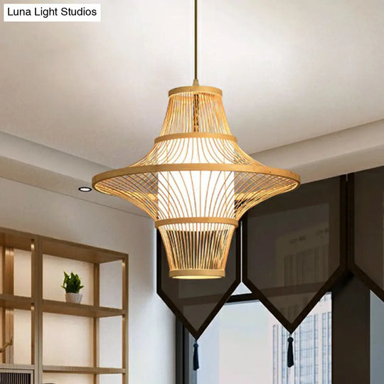 Modern Symmetric Bamboo Pendant Lamp - 1-Light Wood Pendulum For Restaurants