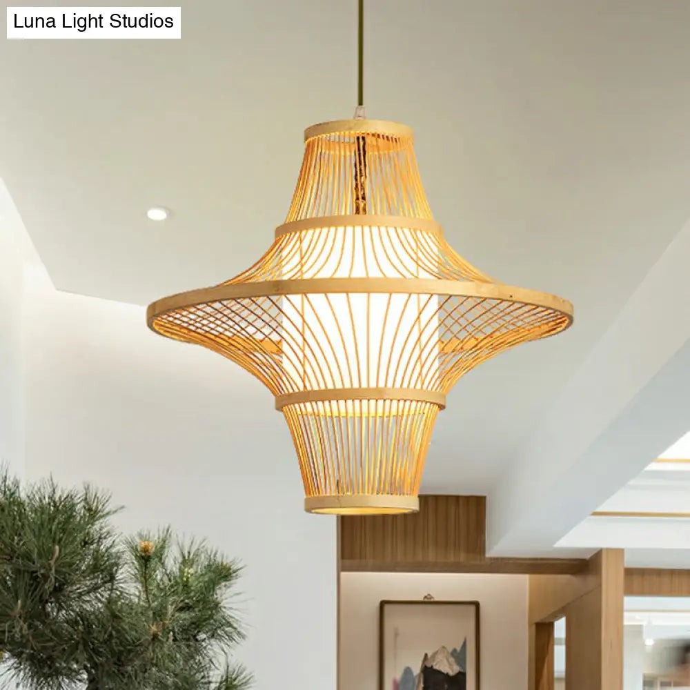 Modern Symmetric Bamboo Pendant Lamp - 1-Light Wood Pendulum For Restaurants