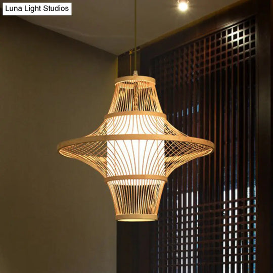 Modern Symmetric Bamboo Pendant Lamp - 1-Light Wood Pendulum For Restaurants