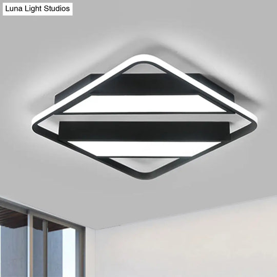 Modern Symmetrical Trapezoid Shade Flush Light Fixture - Black/White Integrated Led Ceiling Mount