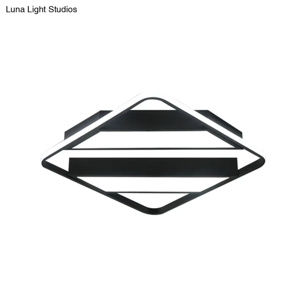 Modern Symmetrical Trapezoid Shade Flush Light Fixture - Black/White Integrated Led Ceiling Mount