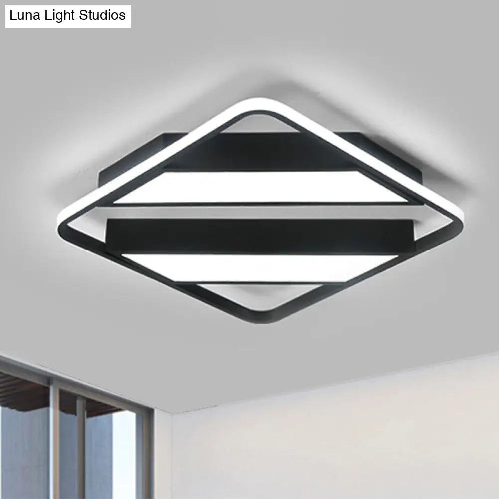 Modern Symmetrical Trapezoid Shade Flush Light Fixture - Black/White Integrated Led Ceiling Mount