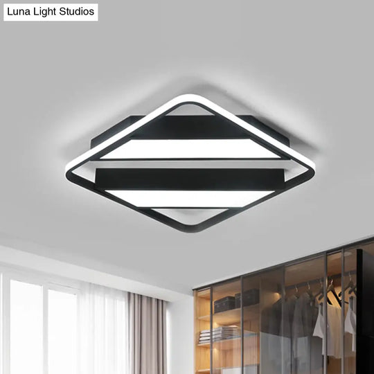 Modern Symmetrical Trapezoid Shade Flush Light Fixture - Black/White Integrated Led Ceiling Mount