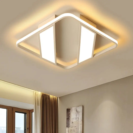 Modern Symmetrical Trapezoid Shade Flush Light Fixture - Black/White Integrated Led Ceiling Mount