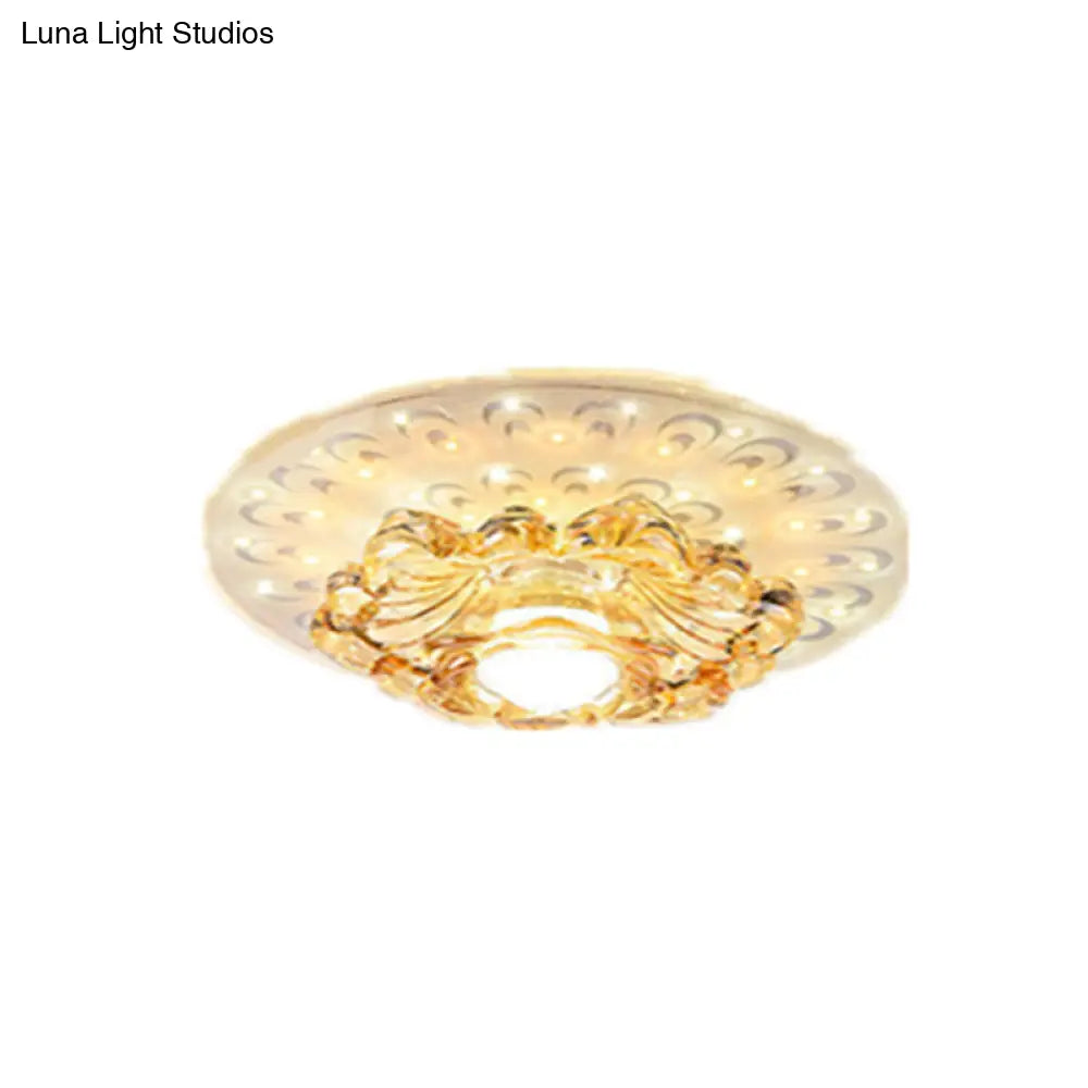 Modern Tan Crystal Flower Led Ceiling Light Fixture - White Flush Mount