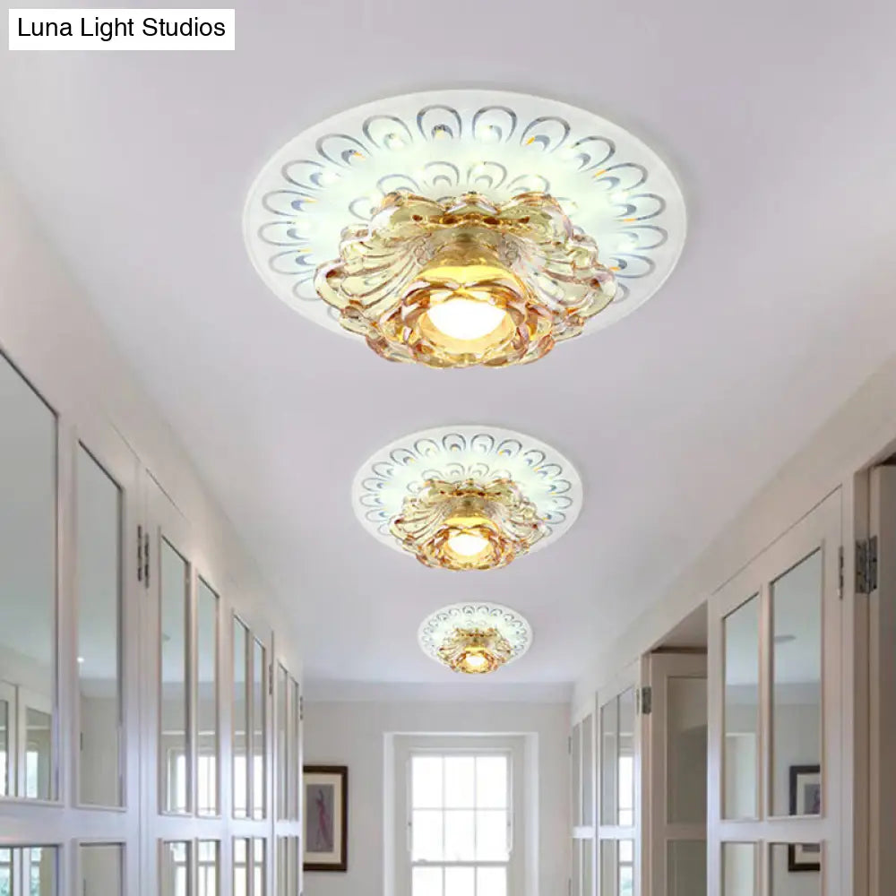 Modern Tan Crystal Flower Led Ceiling Light Fixture - White Flush Mount /