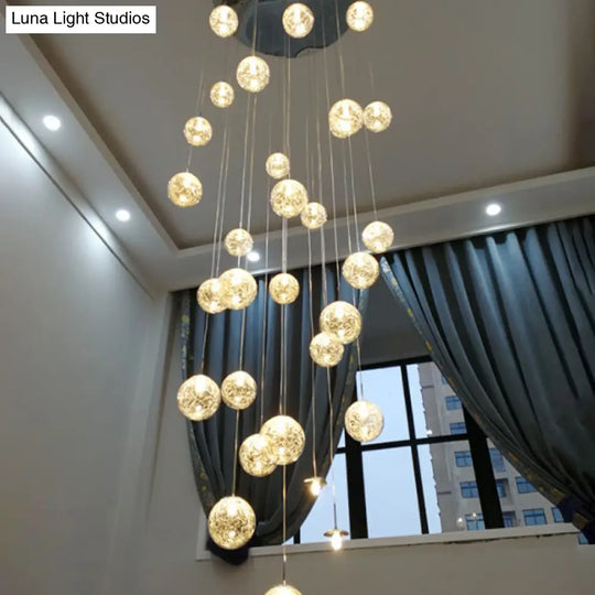 Modern Tan Glass Sphere Shade Suspension Light With Chrome Finish - 30 Bulbs Pendant