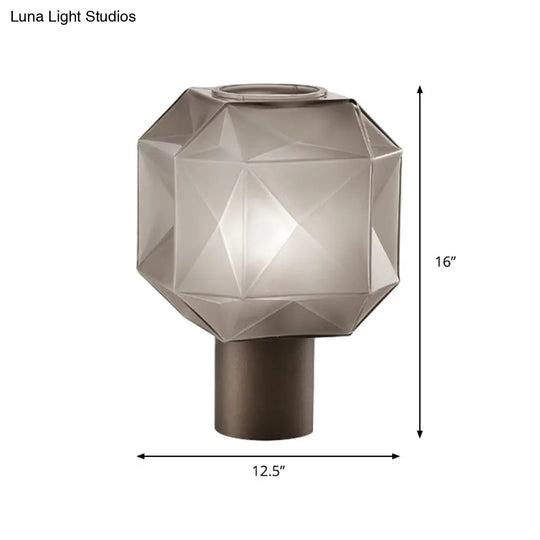 Modern Tan Glass Table Lamp With Geometric Design And Metal Base - Nightstand Light