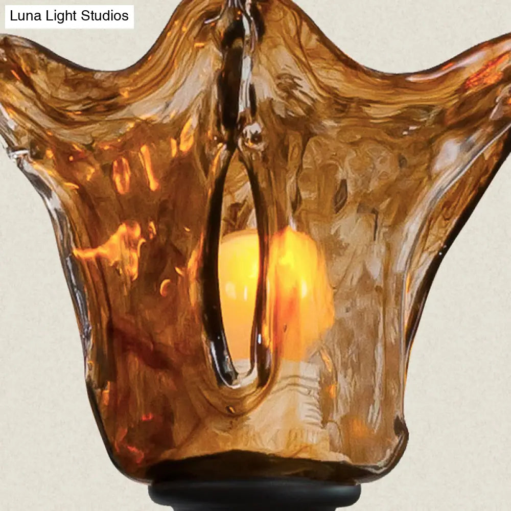 Modern Tan Wall Sconce With Flower Glass Shade - Stylish Single Head Light For Living Room