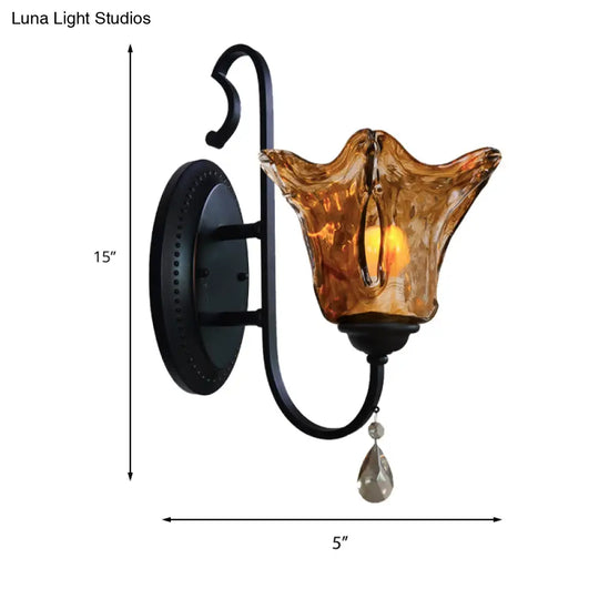 Modern Tan Wall Sconce With Flower Glass Shade - Stylish Single Head Light For Living Room