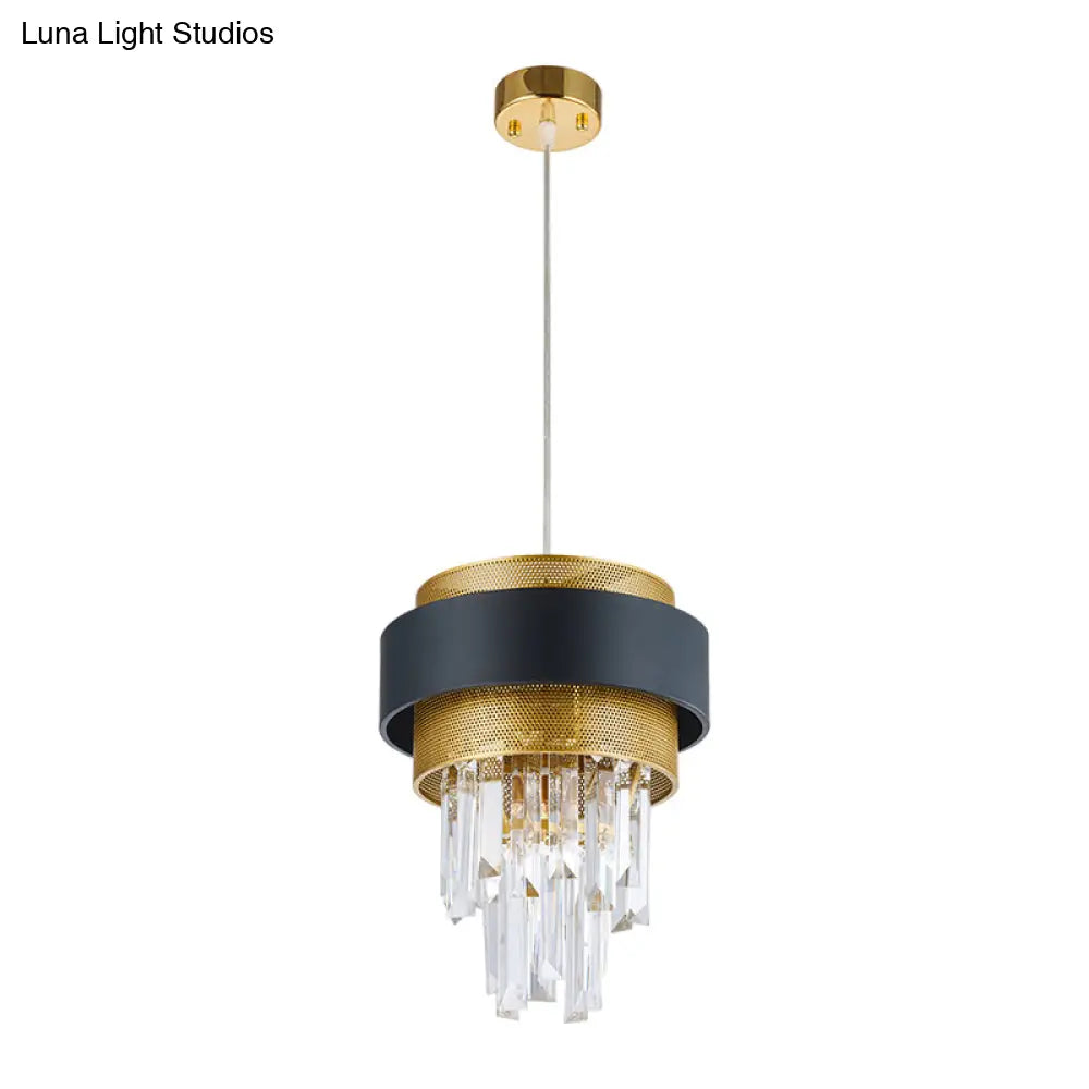 Modern Taper Great Room Down Mini Pendant With Crystal Prisms Black And Gold Finish - 1 Bulb