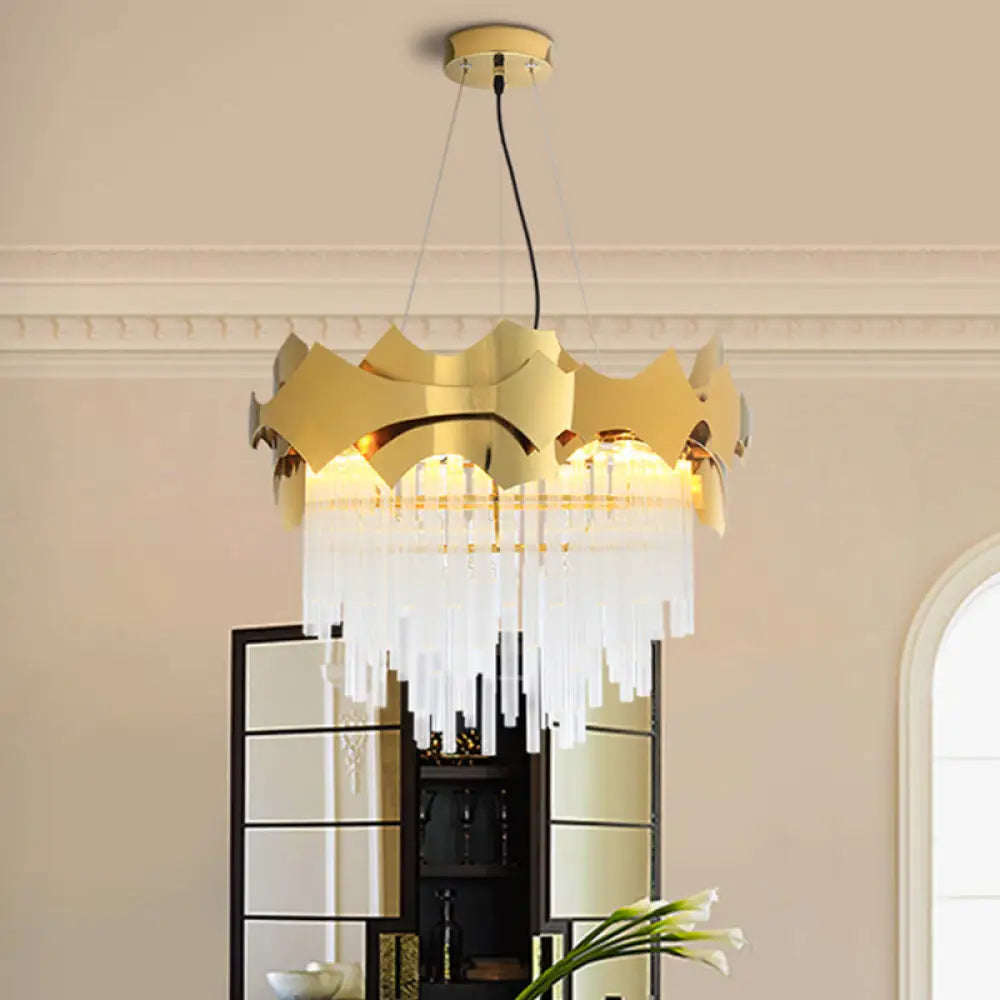 Modern Tapered Chandelier Pendant Light - Clear Glass 6-Light Gold Finish