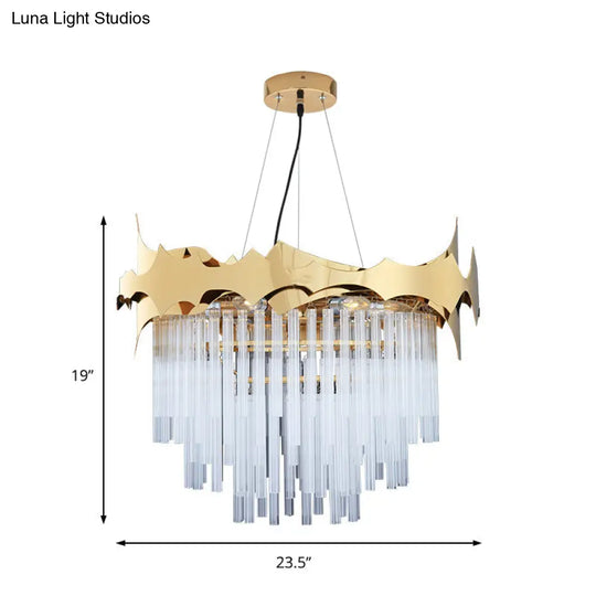 Modern Tapered Chandelier - Clear Glass 6 Lights Gold Ceiling Pendant