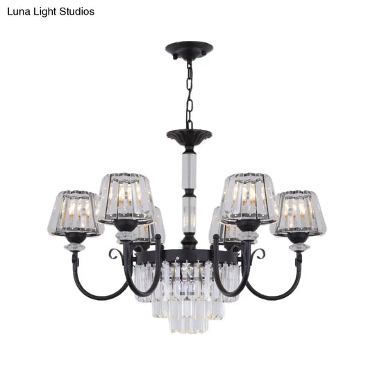 Modern Black Crystal Chandelier With Tapered Suspension - 3/6 Heads For Dining Room Lighting