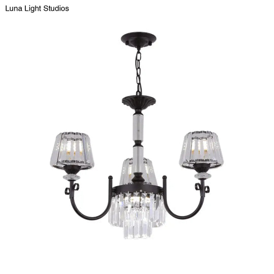 Modern Tapered Crystal Suspension Light With 3/6 Heads - Black Dining Room Chandelier Lamp