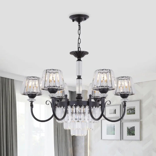 Modern Tapered Crystal Suspension Light With 3/6 Heads - Black Dining Room Chandelier Lamp 6 /