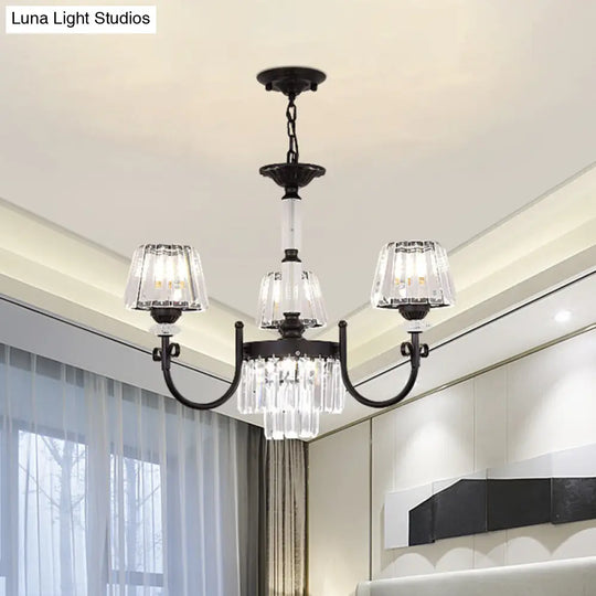 Modern Black Crystal Chandelier With Tapered Suspension - 3/6 Heads For Dining Room Lighting 3 /