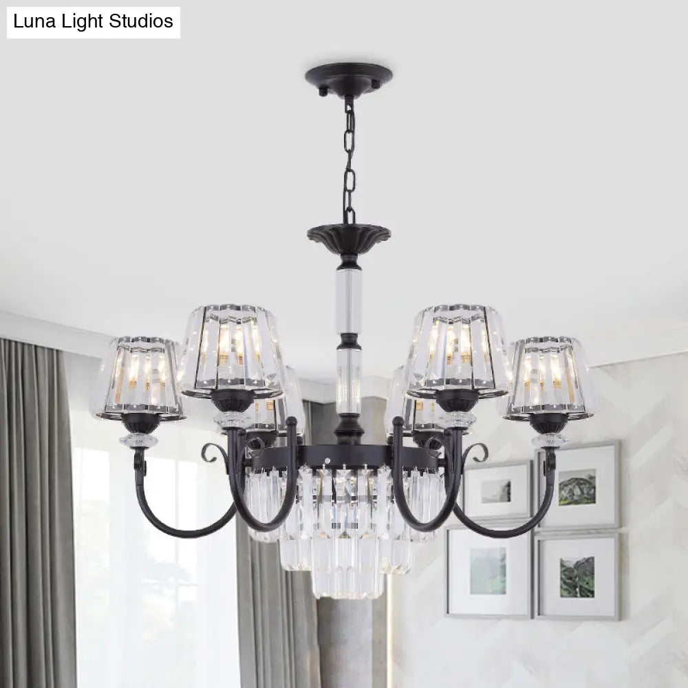 Modern Black Crystal Chandelier With Tapered Suspension - 3/6 Heads For Dining Room Lighting 6 /