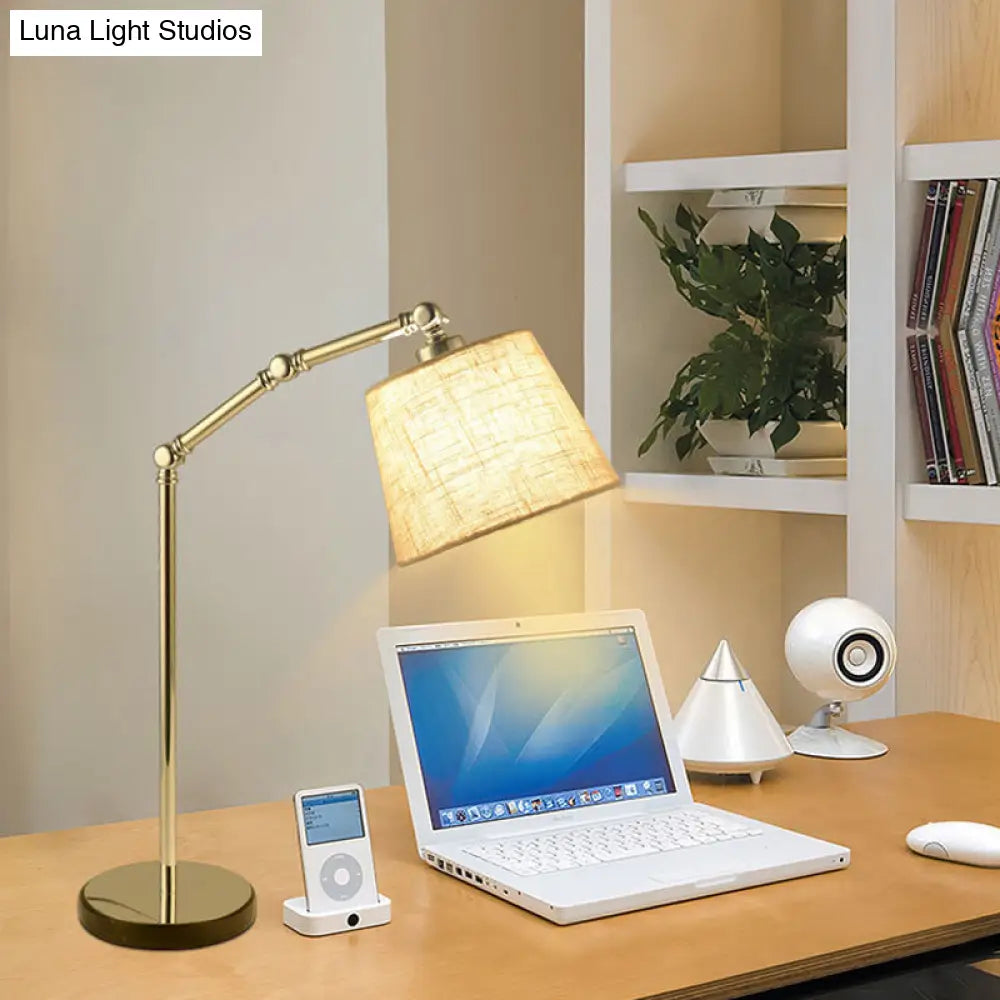 Modern Tapered Desk Lamp - Adjustable Arm Beige 1-Light Reading Book Light