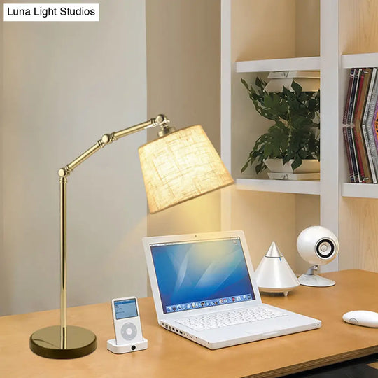 Modern Tapered Desk Lamp - Adjustable Arm Beige 1-Light Reading Book Light