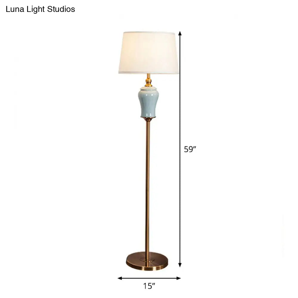 Modern Tapered Drum Floor Lamp In White - Elegant Fabric Shade 1 Bulb Ideal For Living Rooms