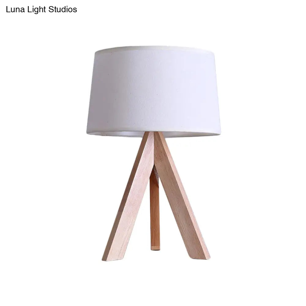 Modern Tapered Drum Nightstand Lamp - White Fabric Reading Light