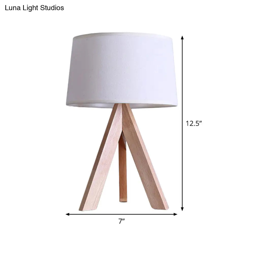 Modern Tapered Drum Nightstand Lamp - White Fabric Reading Light